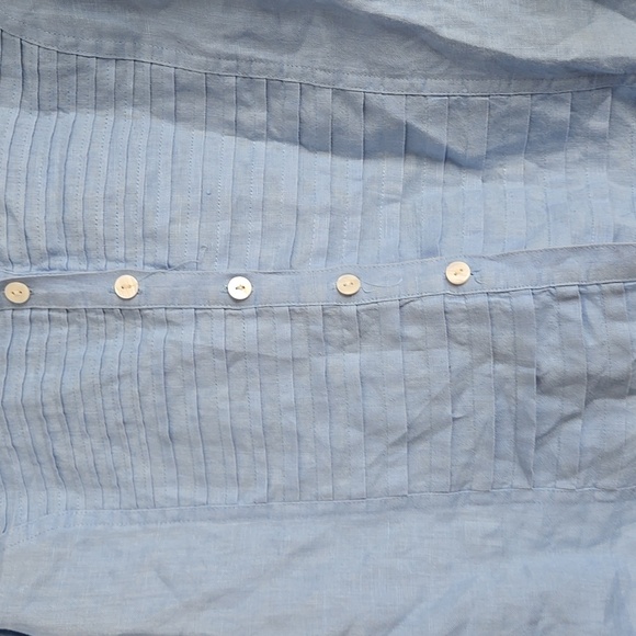 Tracy M. 100% Linen Button Down Light Blue Shirt 3/4 Sleeves Size L - Picture 2 of 7